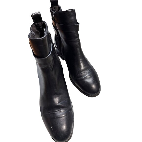 H&M Black Ankle Boots Women Size 38 Faux Leather - Zip Closure, Buckle Strap, Lo - Picture 5 of 16